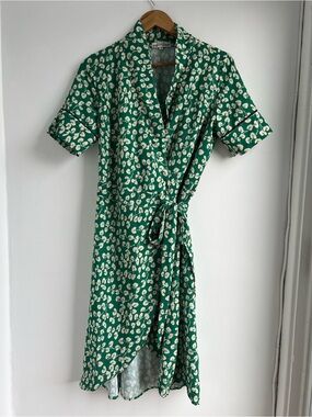 Pattern Wrap Midi Dress with Tie Waist